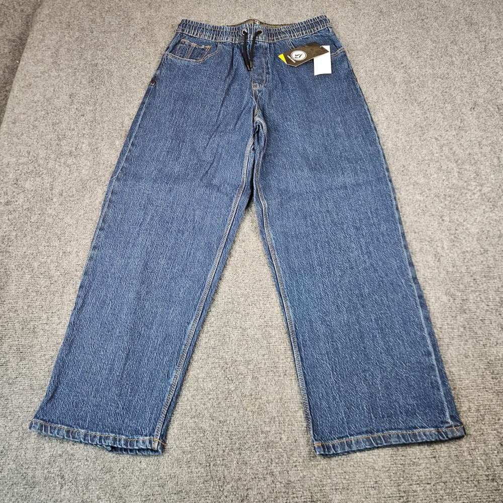 Volcom Big Youth Billow Tapered Elastic Waist Jeans Washed Blue XL 14 DA426VB8